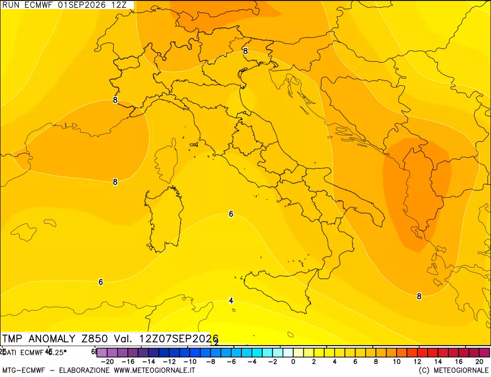 mappa 850 hPa Temp Anomaly vs Cli.No 1981-2010