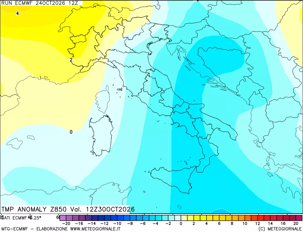 mappa 850 hPa Temp Anomaly vs Cli.No 1981-2010