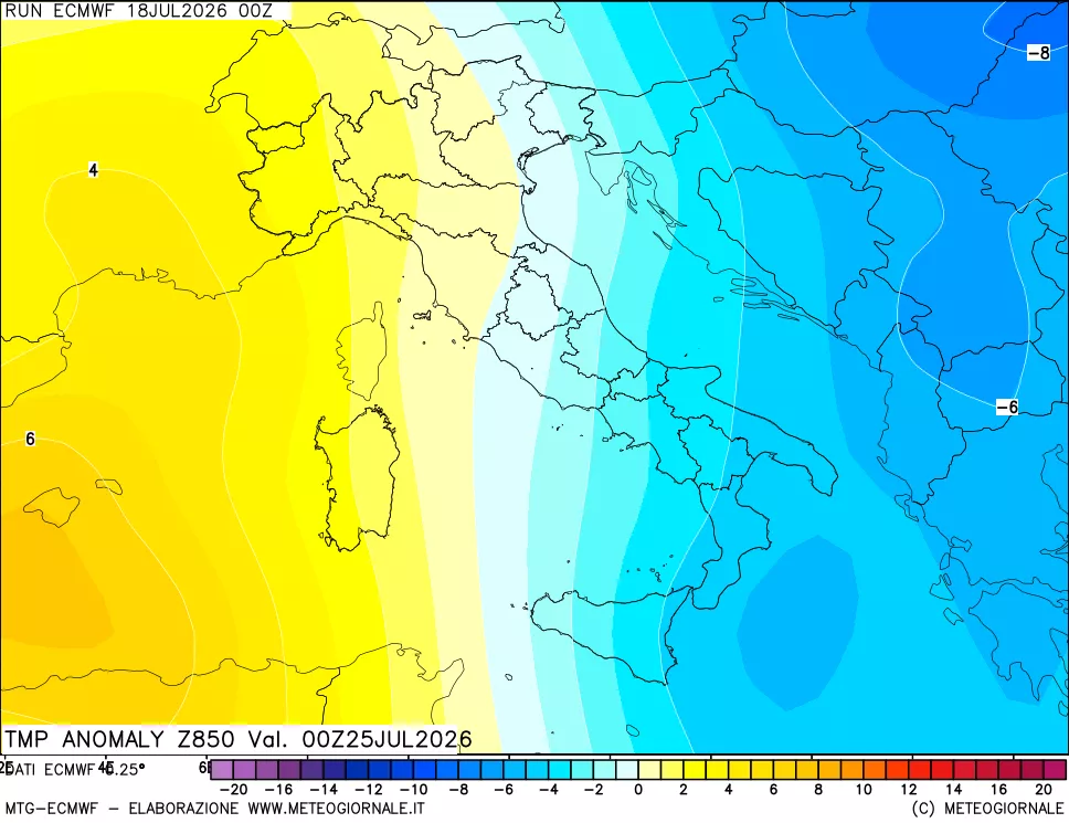 mappa 850 hPa Temp Anomaly vs Cli.No 1981-2010