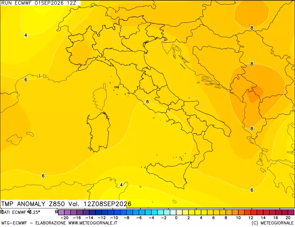 mappa 850 hPa Temp Anomaly vs Cli.No 1981-2010