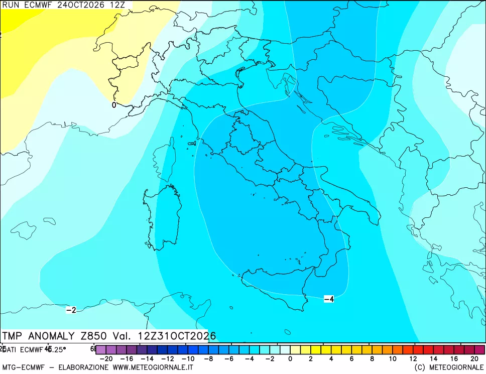 mappa 850 hPa Temp Anomaly vs Cli.No 1981-2010