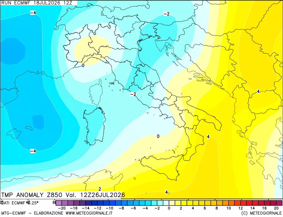 mappa 850 hPa Temp Anomaly vs Cli.No 1981-2010