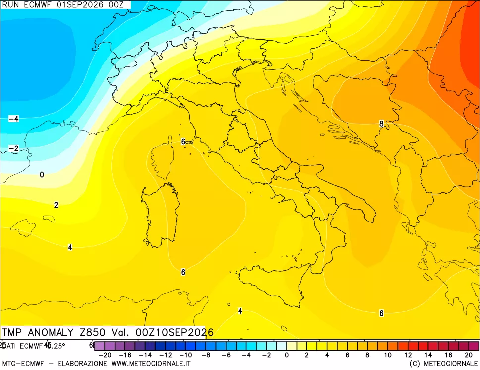 mappa 850 hPa Temp Anomaly vs Cli.No 1981-2010