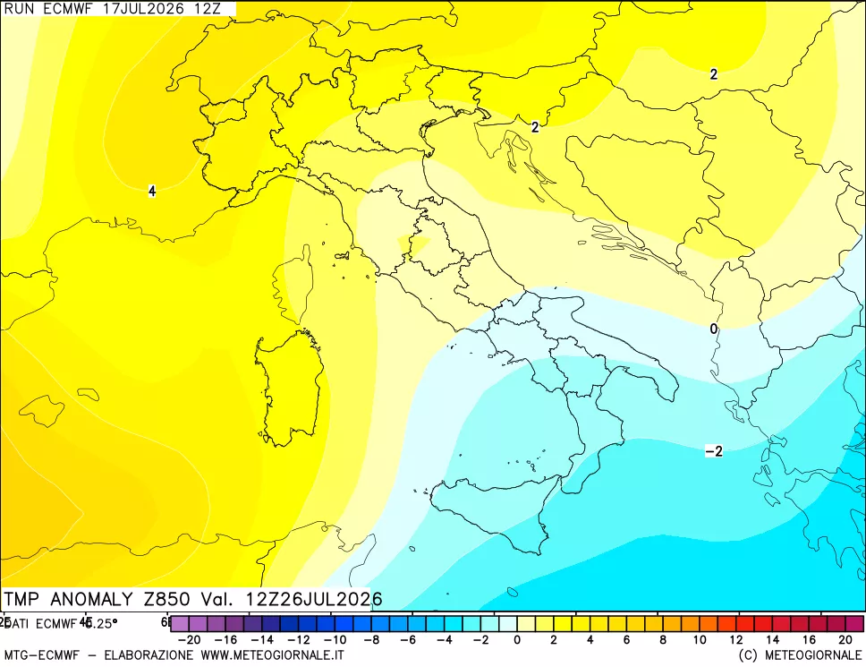 mappa 850 hPa Temp Anomaly vs Cli.No 1981-2010
