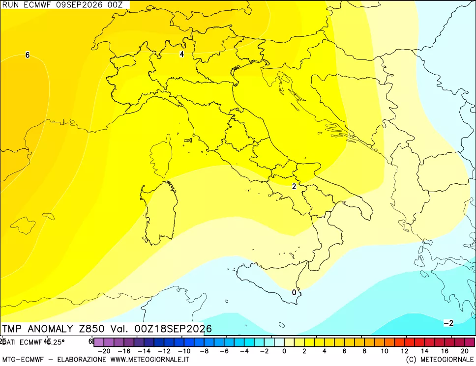 mappa 850 hPa Temp Anomaly vs Cli.No 1981-2010