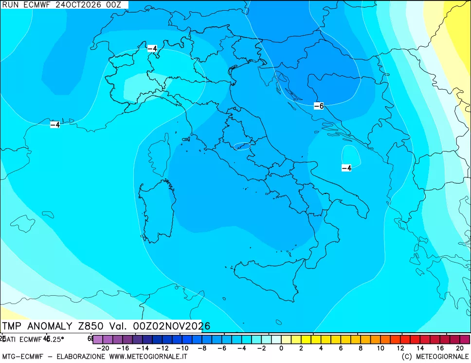 mappa 850 hPa Temp Anomaly vs Cli.No 1981-2010