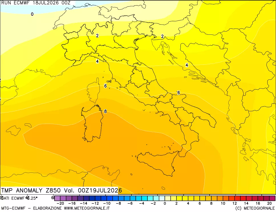 mappa 850 hPa Temp Anomaly vs Cli.No 1981-2010