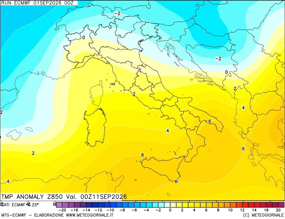 mappa 850 hPa Temp Anomaly vs Cli.No 1981-2010
