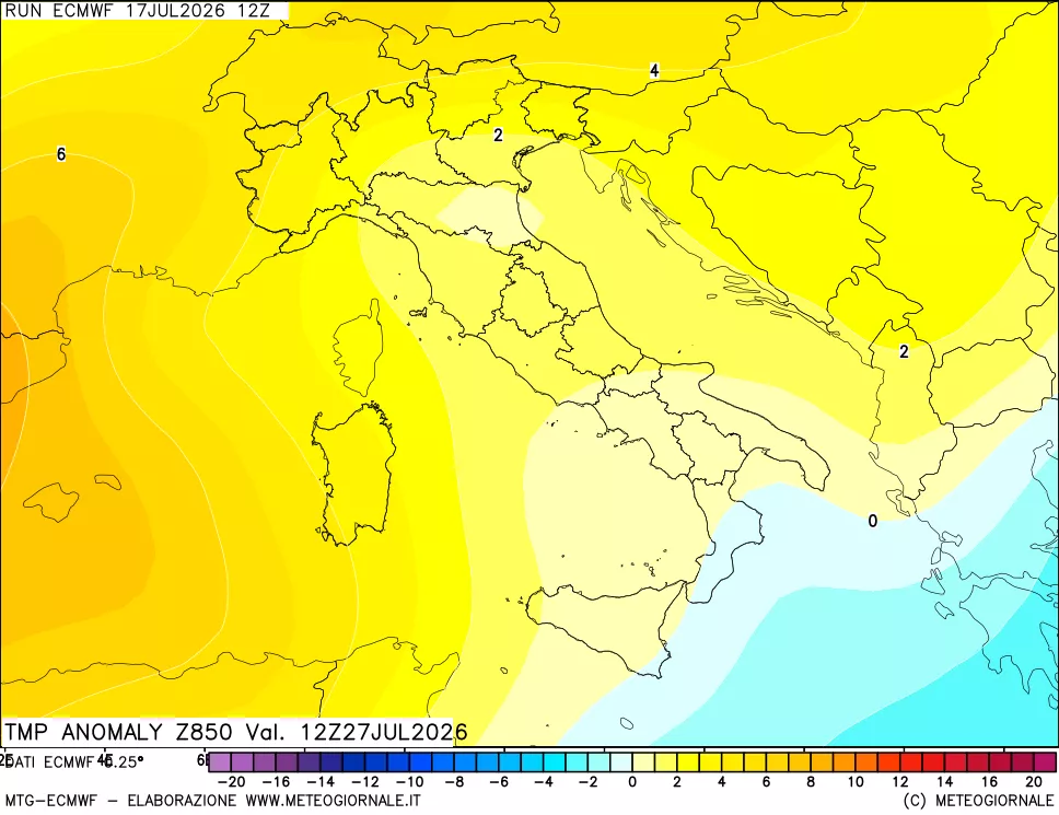 mappa 850 hPa Temp Anomaly vs Cli.No 1981-2010