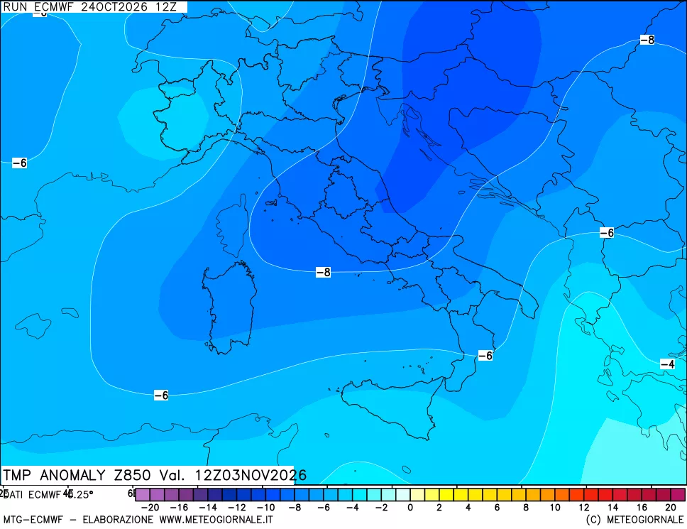 mappa 850 hPa Temp Anomaly vs Cli.No 1981-2010