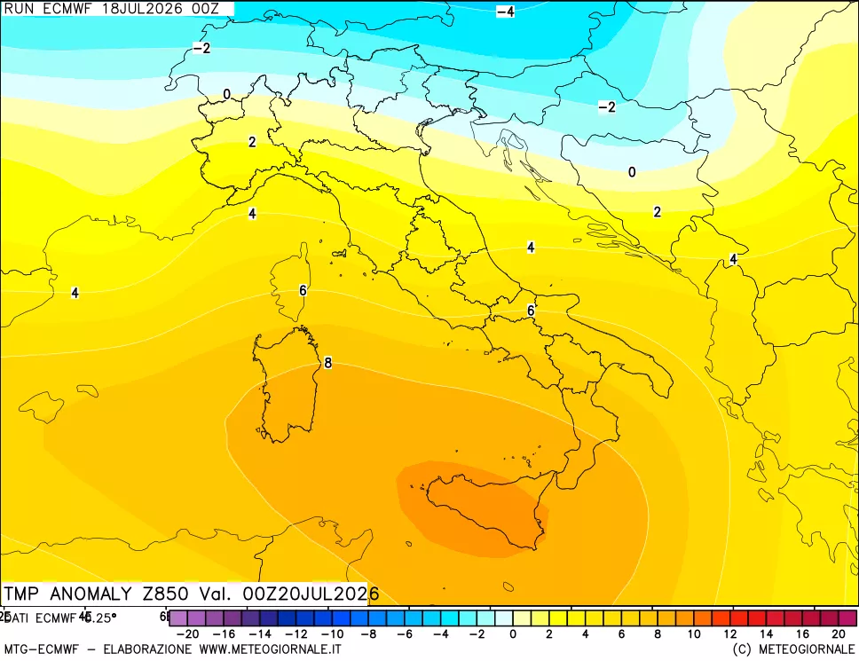 mappa 850 hPa Temp Anomaly vs Cli.No 1981-2010