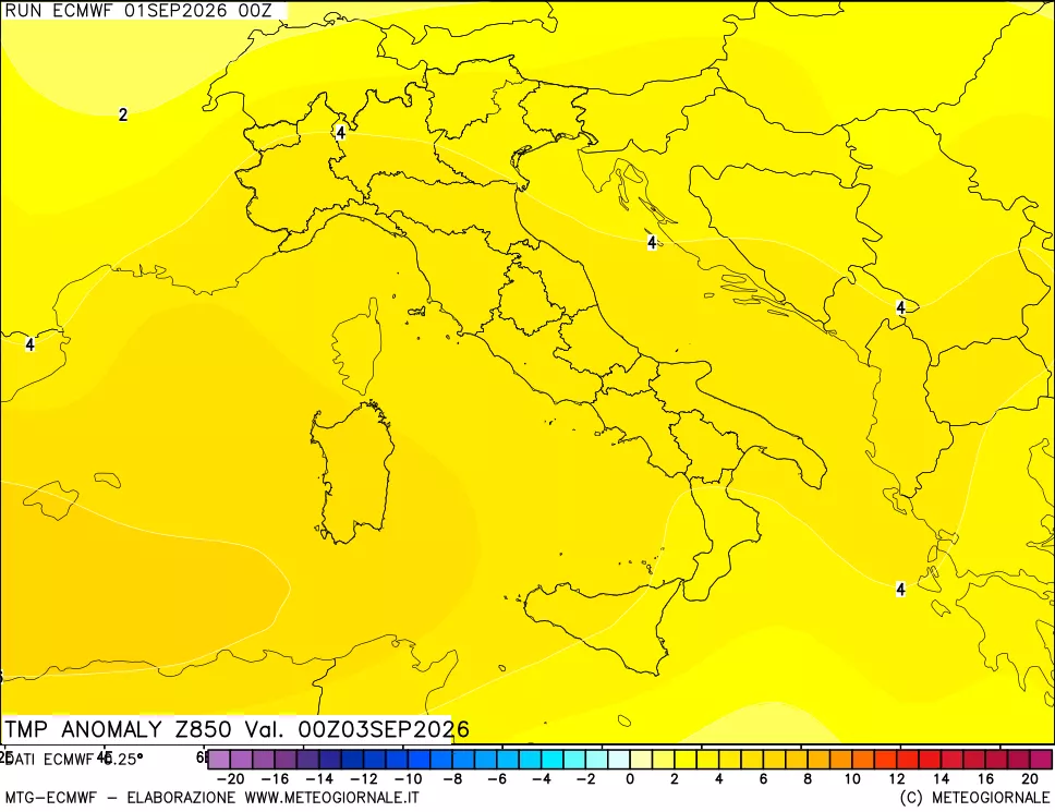 mappa 850 hPa Temp Anomaly vs Cli.No 1981-2010