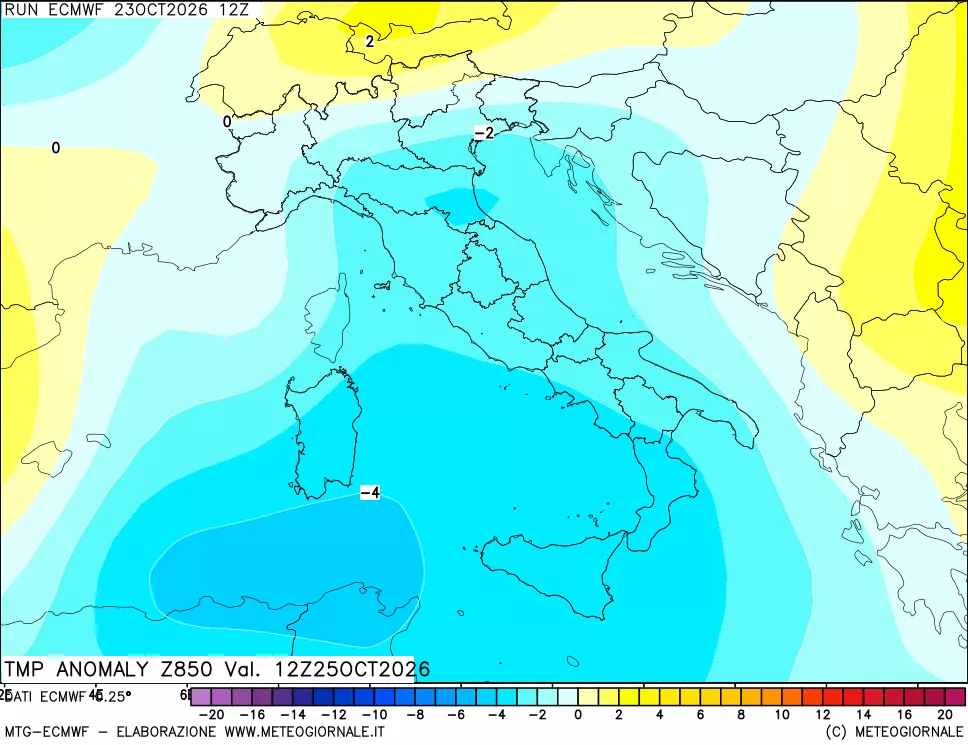mappa 850 hPa Temp Anomaly vs Cli.No 1981-2010