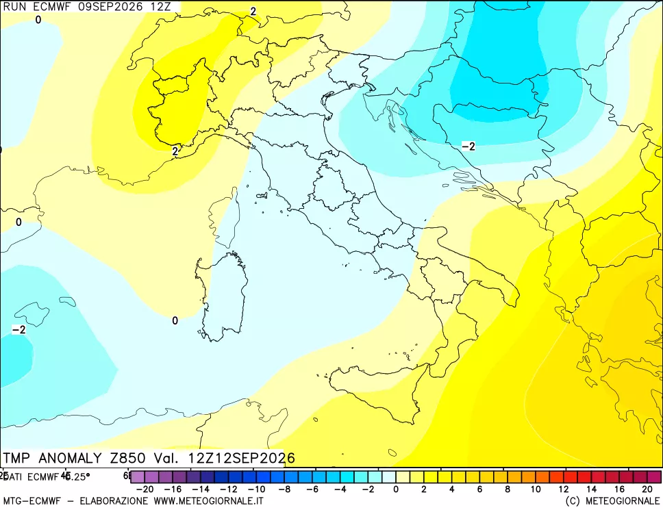 mappa 850 hPa Temp Anomaly vs Cli.No 1981-2010