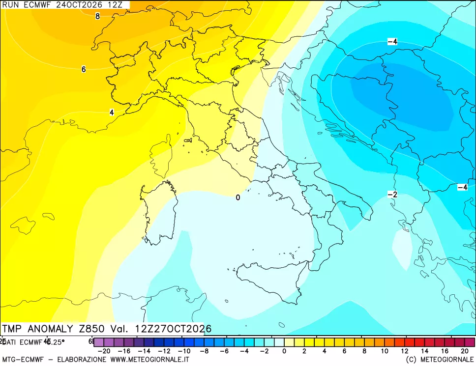 mappa 850 hPa Temp Anomaly vs Cli.No 1981-2010