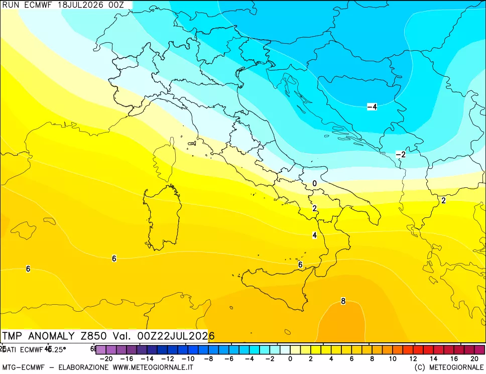 mappa 850 hPa Temp Anomaly vs Cli.No 1981-2010