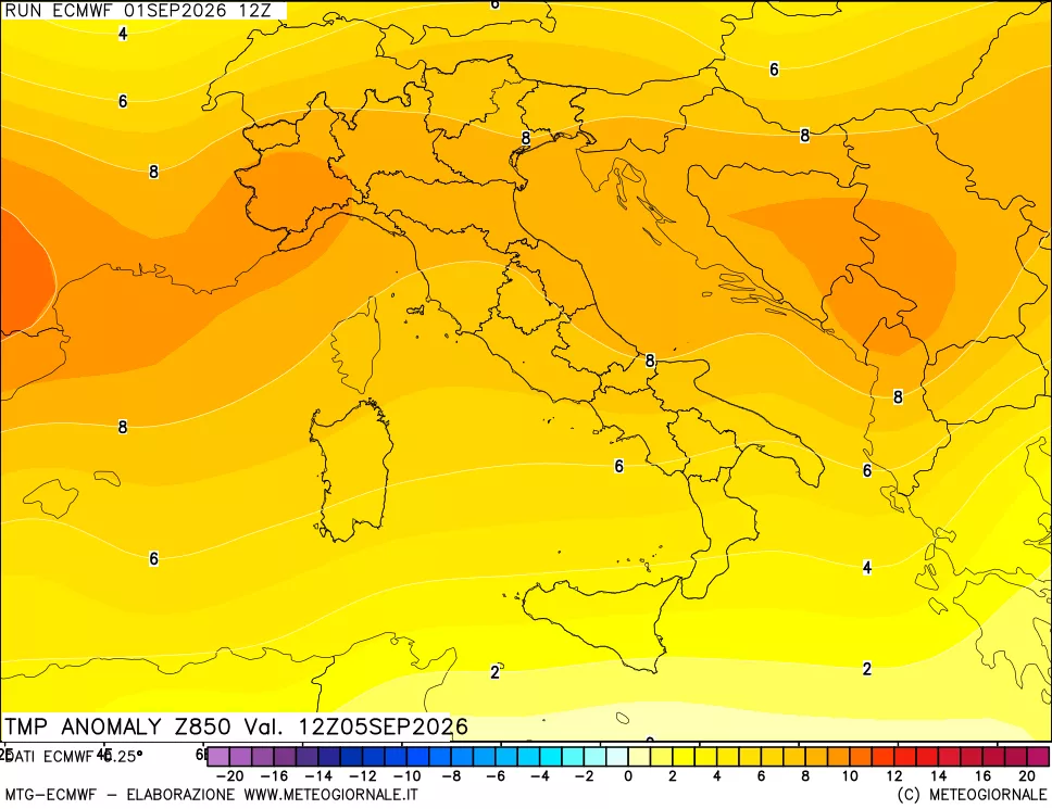mappa 850 hPa Temp Anomaly vs Cli.No 1981-2010