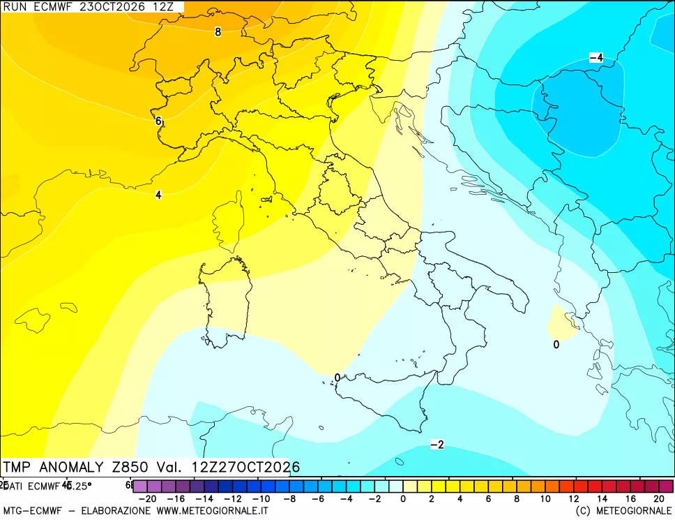 mappa 850 hPa Temp Anomaly vs Cli.No 1981-2010