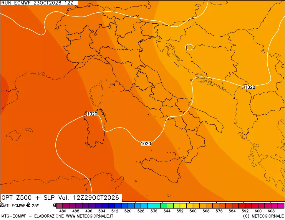 mappa Geopotenziali a 500 hPa + Pressione sul livello del mare