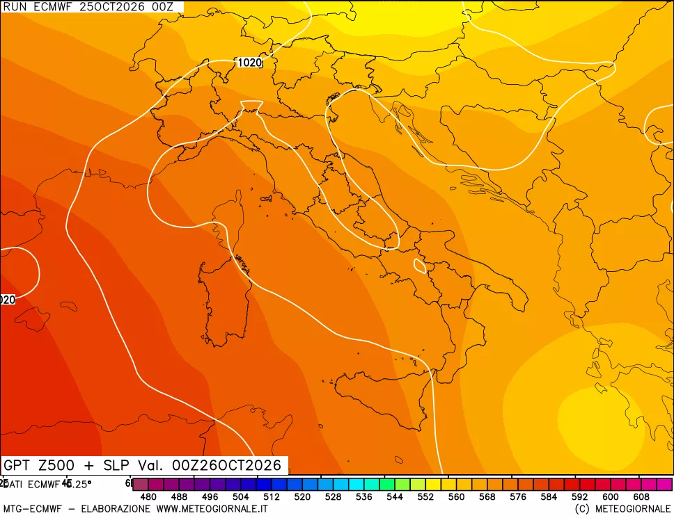 mappa Geopotenziali a 500 hPa + Pressione sul livello del mare