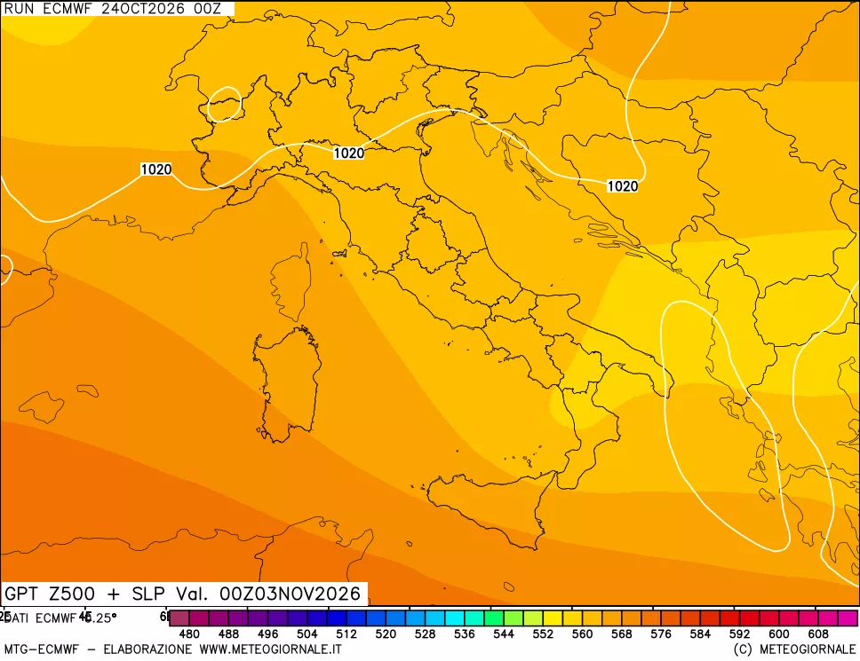 mappa Geopotenziali a 500 hPa + Pressione sul livello del mare