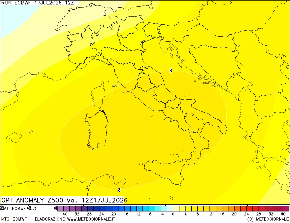 mappa 500 hPa GPT Anomaly vs Cli.No 1981-2010
