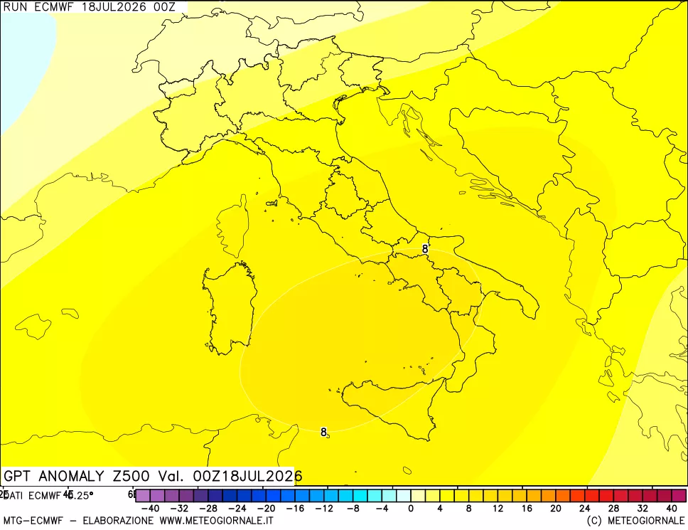 mappa 500 hPa GPT Anomaly vs Cli.No 1981-2010