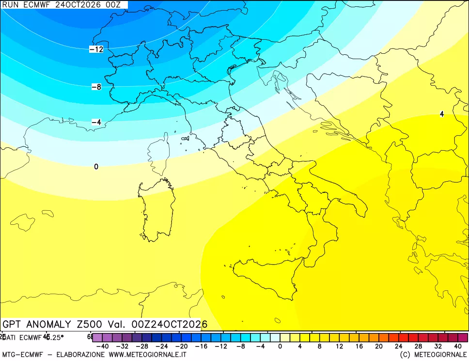 mappa 500 hPa GPT Anomaly vs Cli.No 1981-2010
