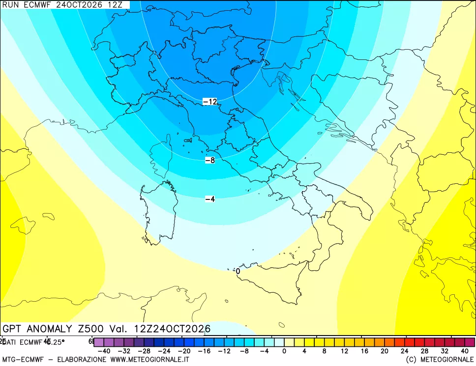 mappa 500 hPa GPT Anomaly vs Cli.No 1981-2010