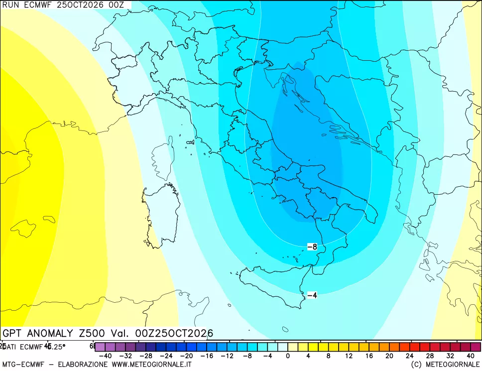 mappa 500 hPa GPT Anomaly vs Cli.No 1981-2010