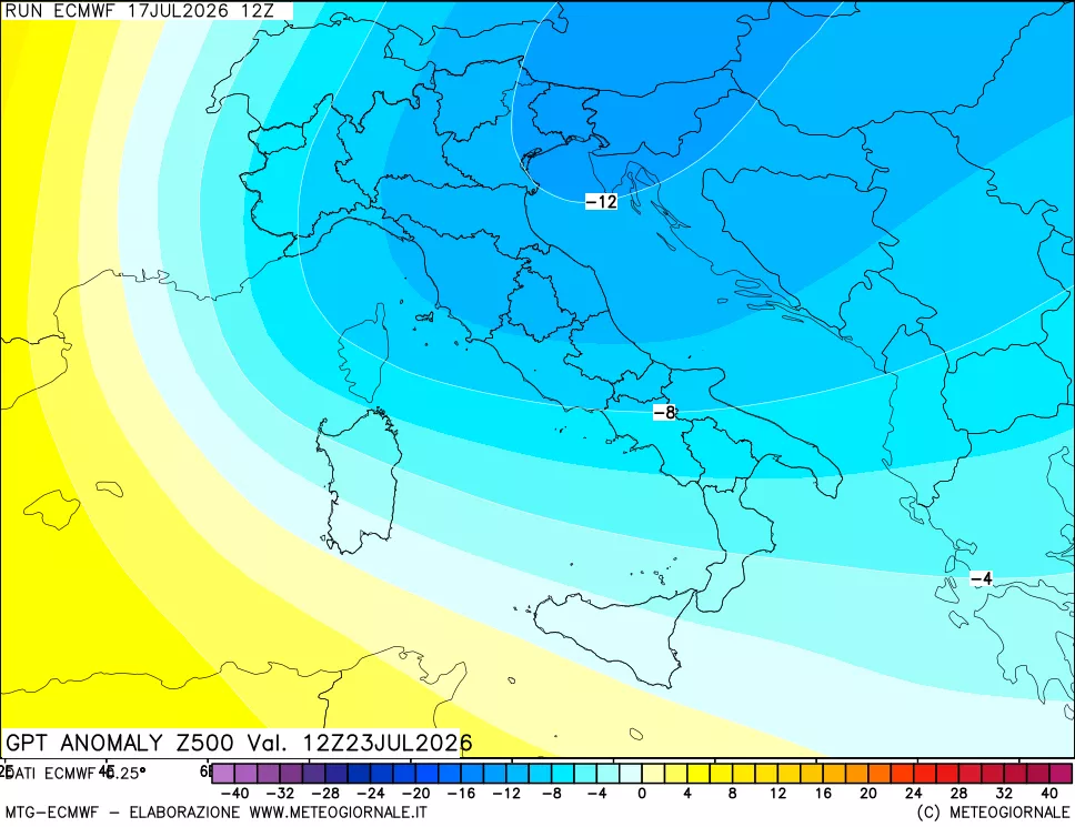 mappa 500 hPa GPT Anomaly vs Cli.No 1981-2010