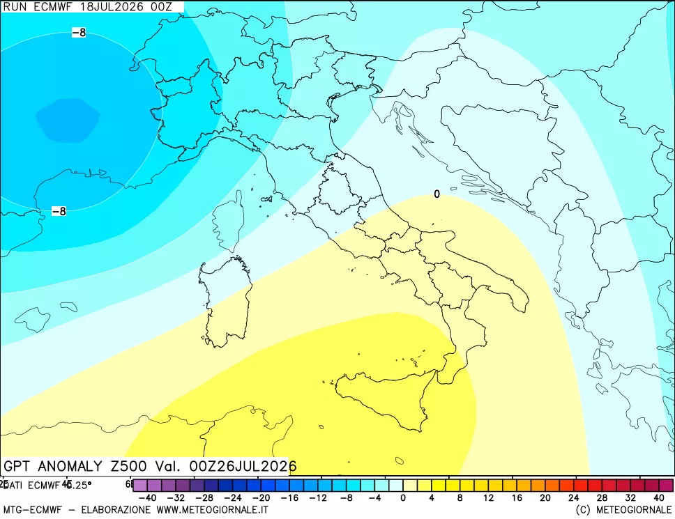 mappa 500 hPa GPT Anomaly vs Cli.No 1981-2010
