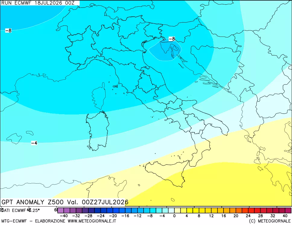 mappa 500 hPa GPT Anomaly vs Cli.No 1981-2010