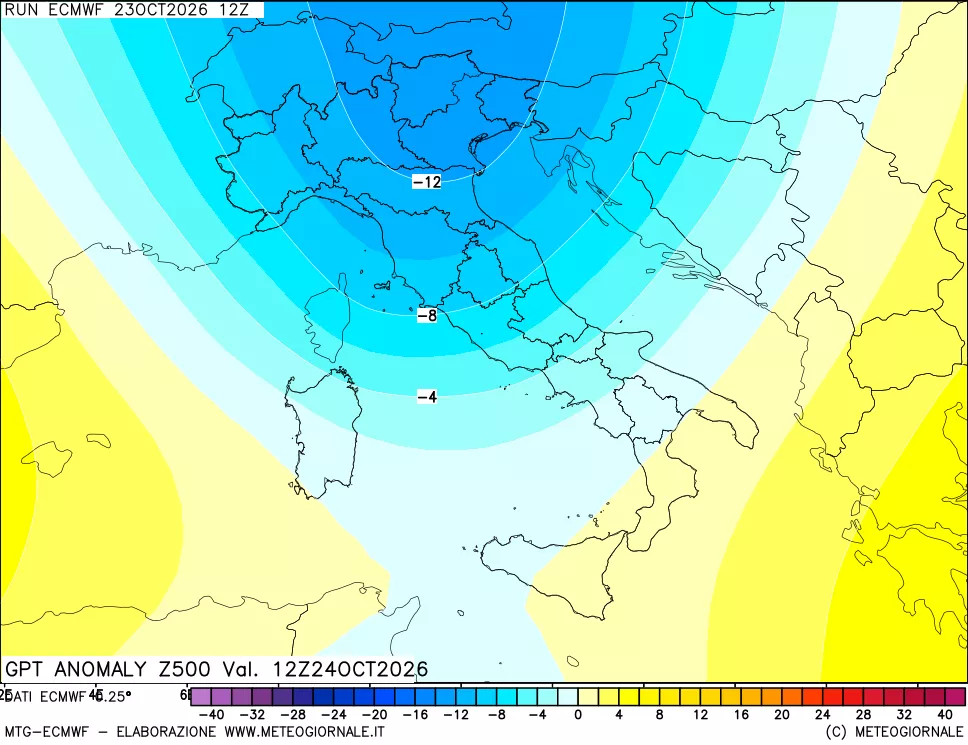 mappa 500 hPa GPT Anomaly vs Cli.No 1981-2010