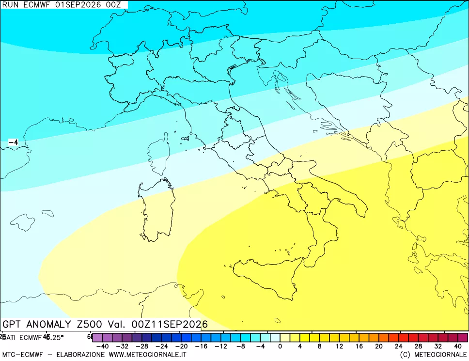mappa 500 hPa GPT Anomaly vs Cli.No 1981-2010