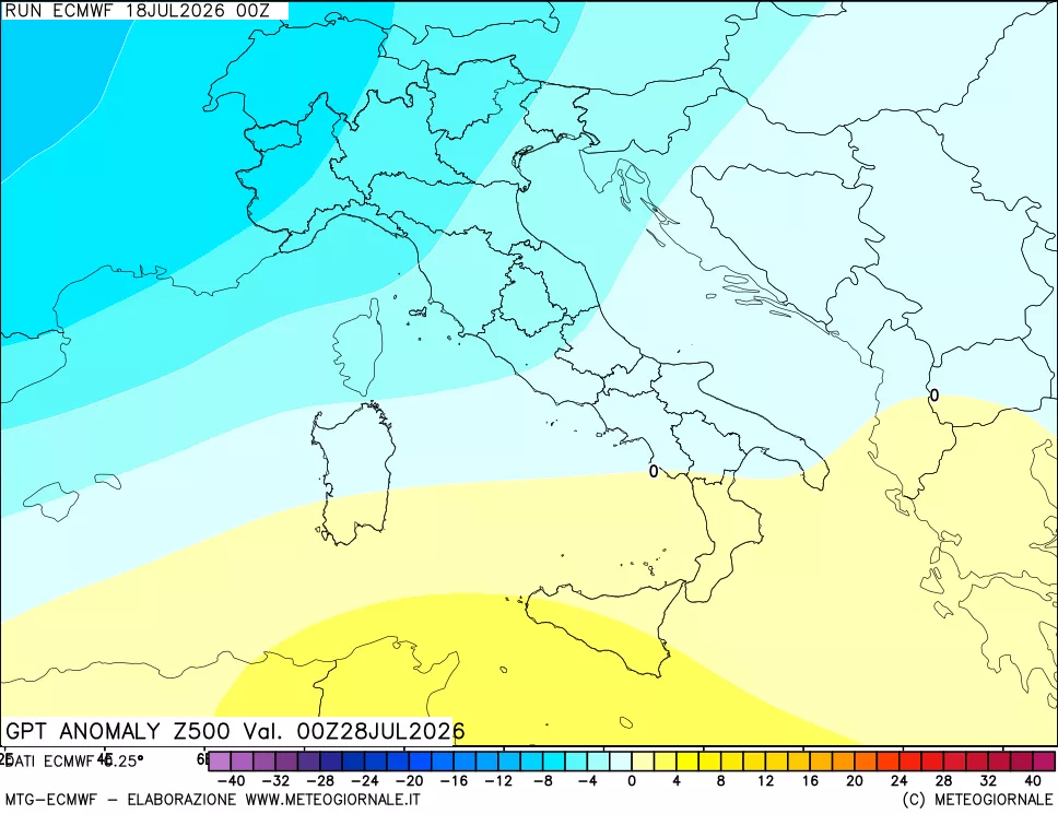 mappa 500 hPa GPT Anomaly vs Cli.No 1981-2010
