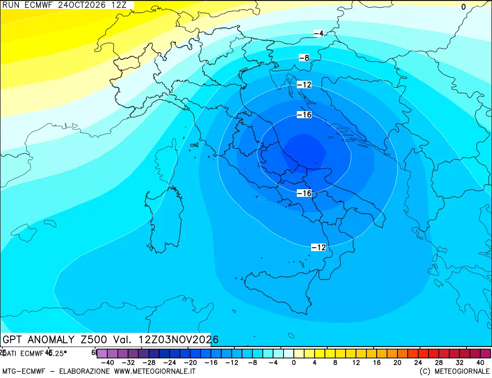 mappa 500 hPa GPT Anomaly vs Cli.No 1981-2010