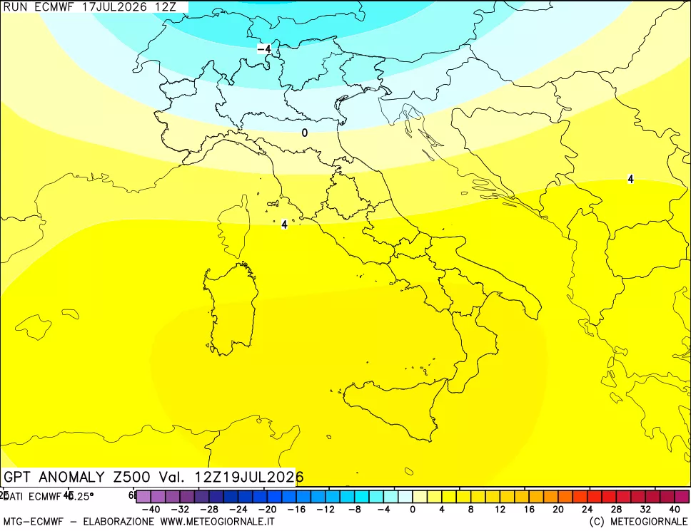 mappa 500 hPa GPT Anomaly vs Cli.No 1981-2010