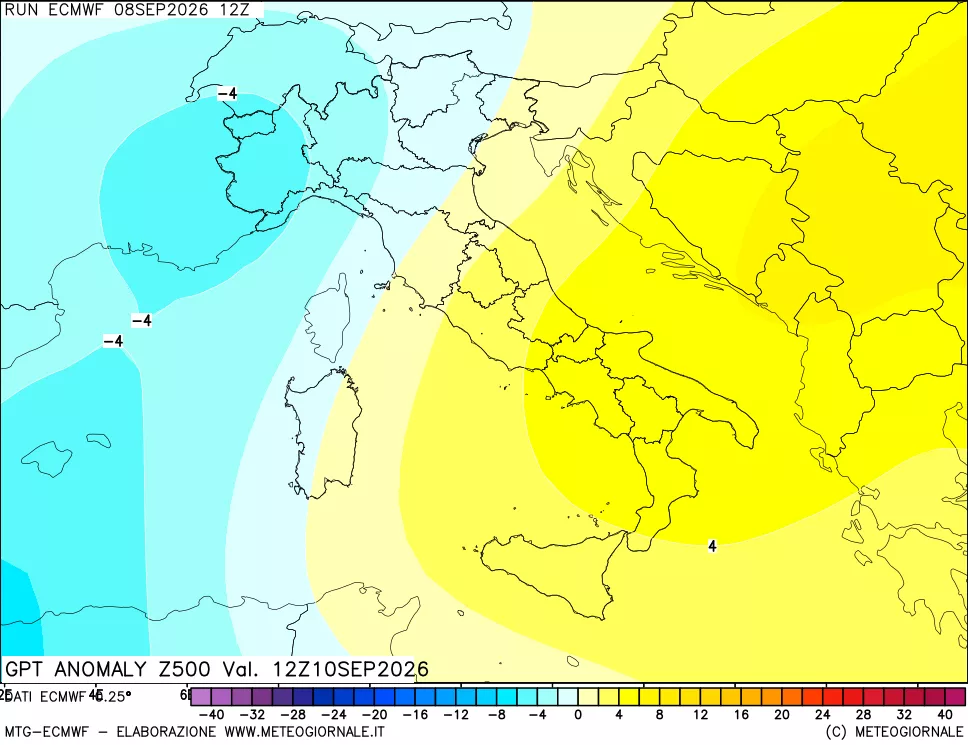 mappa 500 hPa GPT Anomaly vs Cli.No 1981-2010