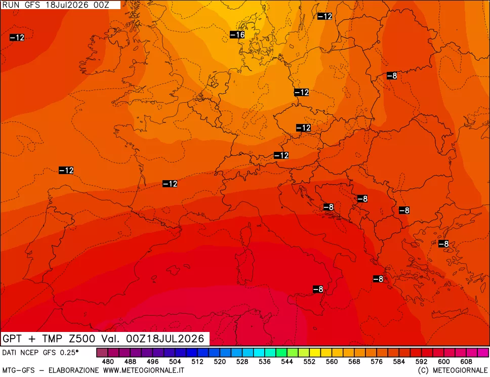 mappa 500 hPa GPT + Temp