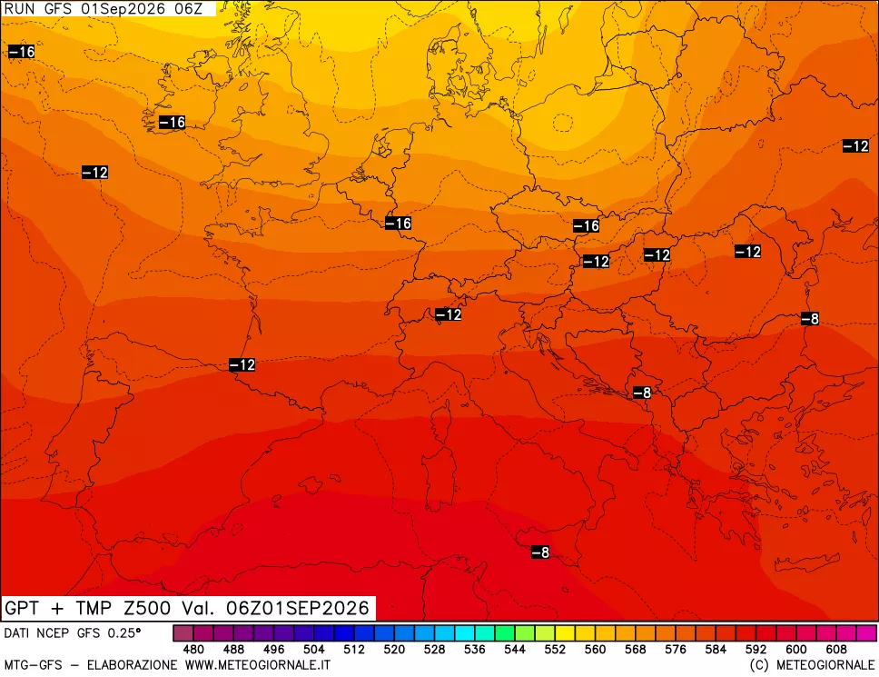 mappa 500 hPa GPT + Temp