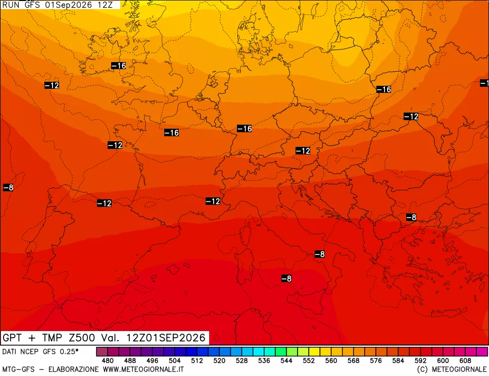 mappa 500 hPa GPT + Temp