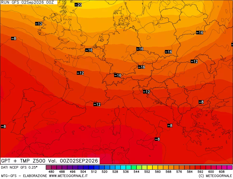 mappa 500 hPa GPT + Temp