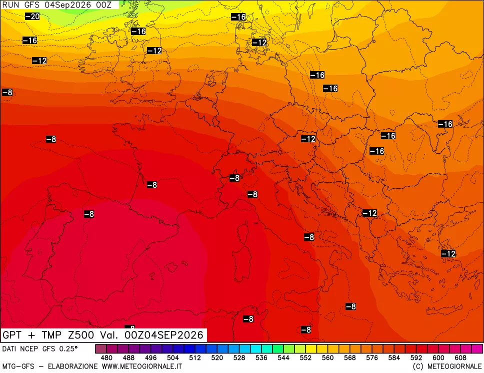 mappa 500 hPa GPT + Temp