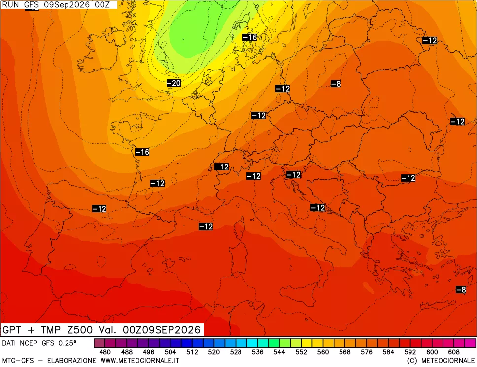 mappa 500 hPa GPT + Temp