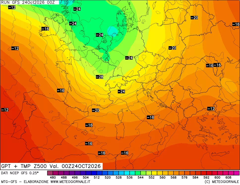 mappa 500 hPa GPT + Temp