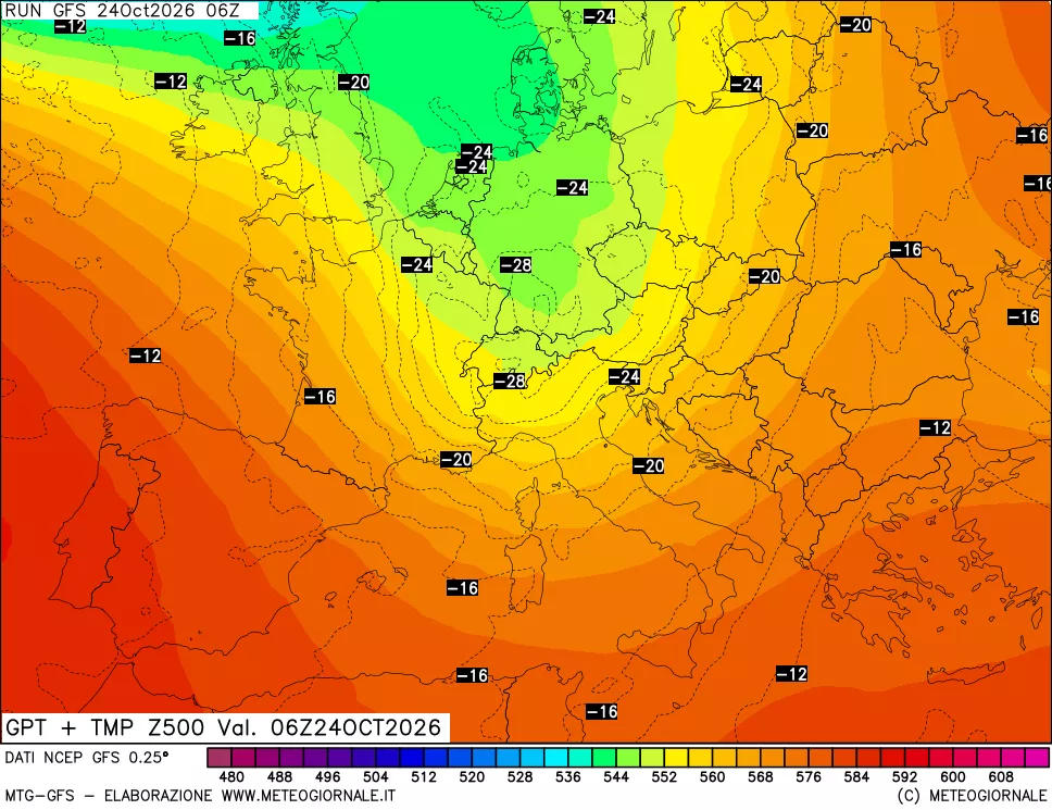 mappa 500 hPa GPT + Temp