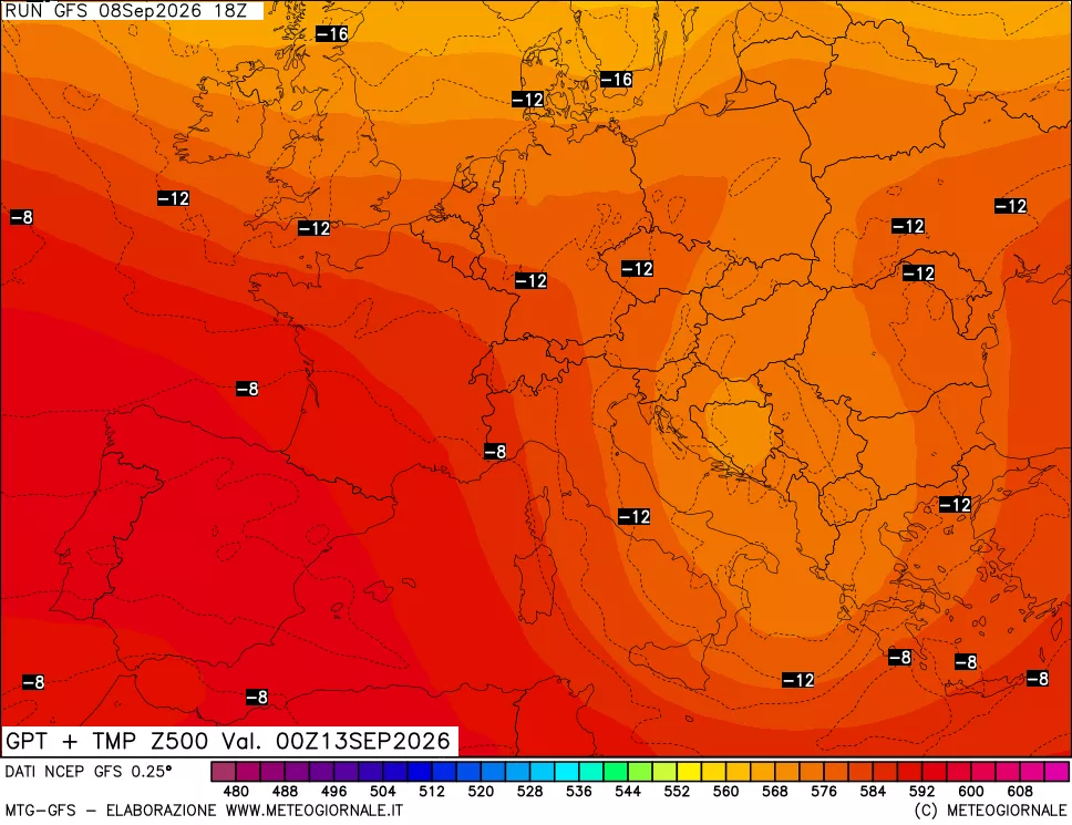 mappa 500 hPa GPT + Temp
