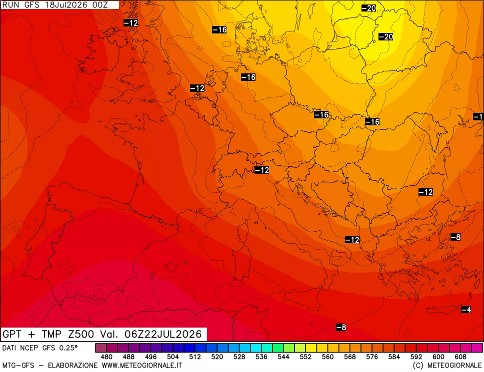 mappa 500 hPa GPT + Temp