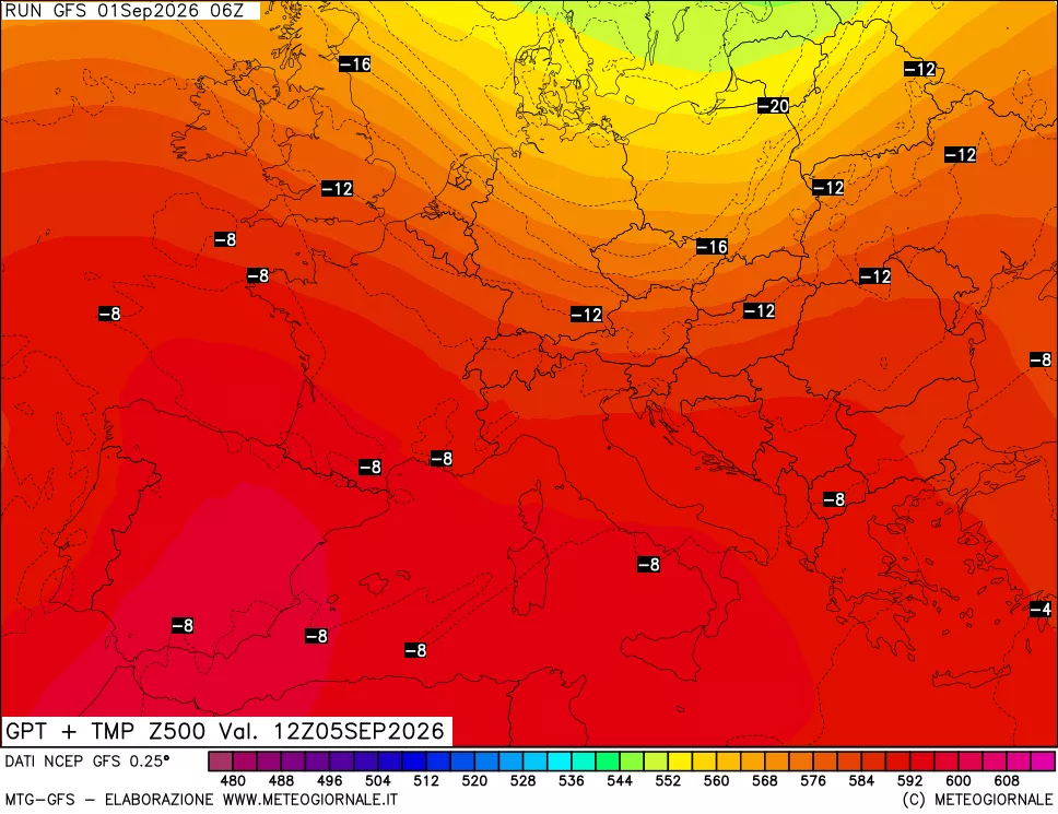 mappa 500 hPa GPT + Temp